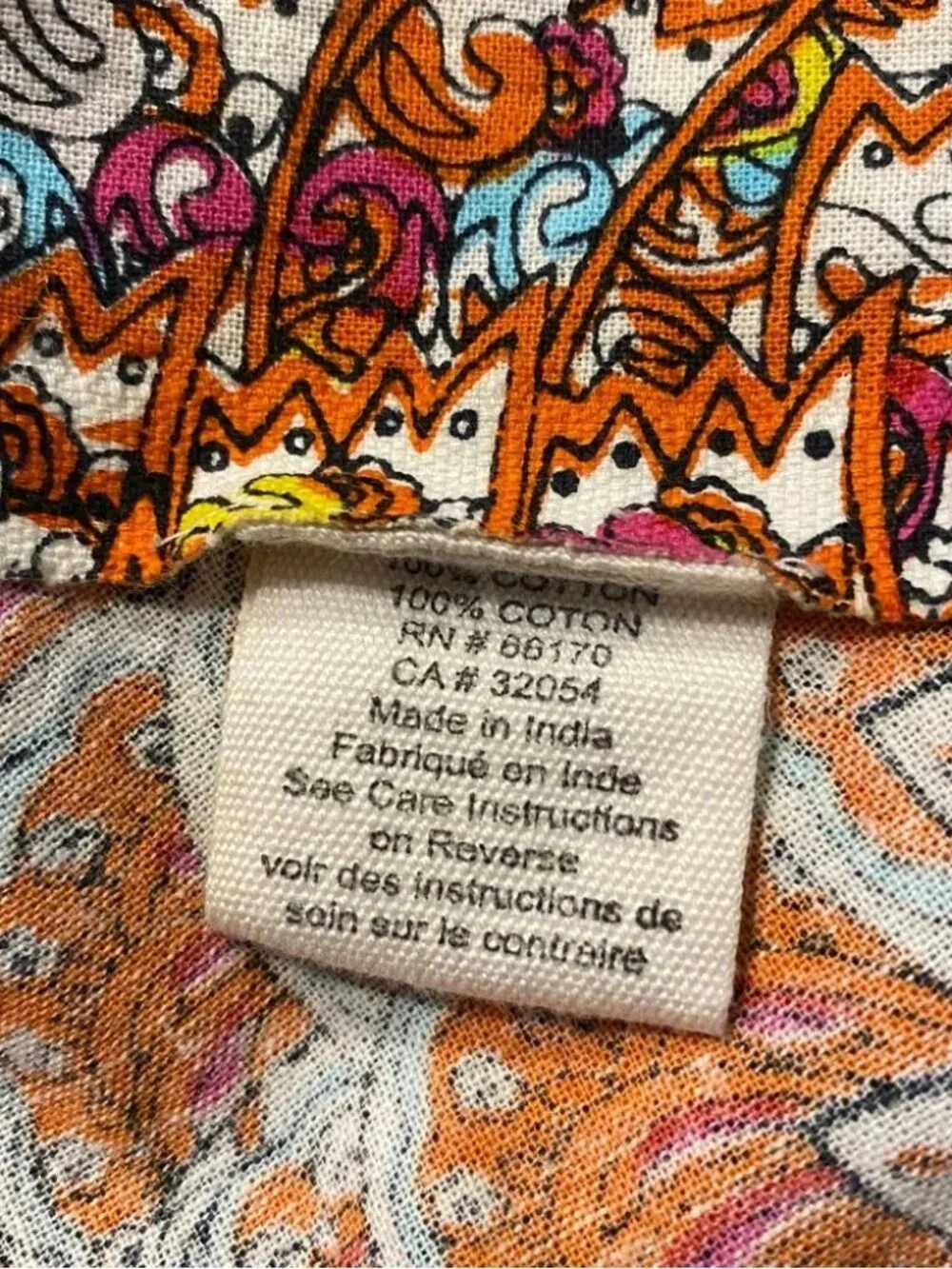 Anthropologie cotton pink orange feather print 84